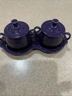 Fiesta Purple  Ceramic Double Sugar Lidded Containers with Tray